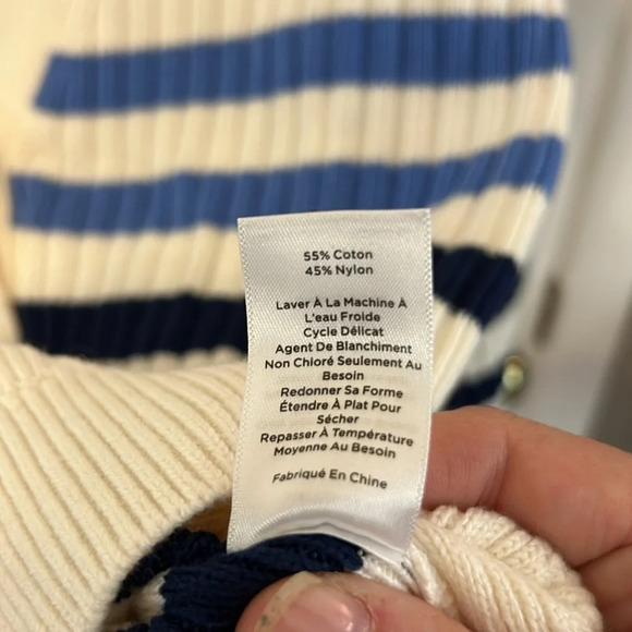 Talbots Women’s (XS) Breton Stripe Ivory/Blu Cozy Button Front Nautical Cardigan - Picture 5 of 7
